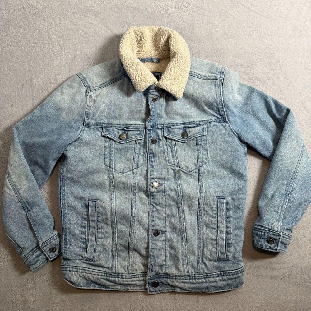 Hollister Epic Flex Sherpa Lined Blue Denim Trucker Jacket Men's Size XS